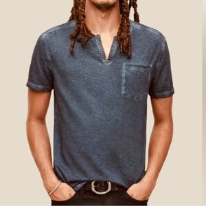 John Varvatos Elgin Grommet Henley Pocket Tee Indigo Garment Dyed Short Sleeve-S